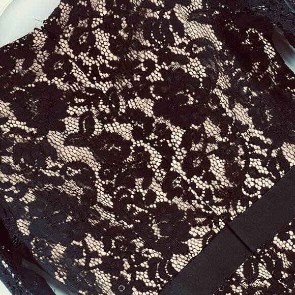 Miss May Womens Dress Medium Black Floral Lace Tan Lining Flare Sleeves A Line - Picture 12 of 16